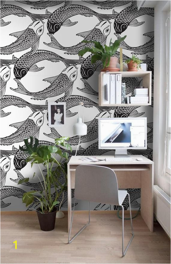 Turn Picture Into Wall Mural Fish Koi Removable Wallpaper Black and White Wall Mural