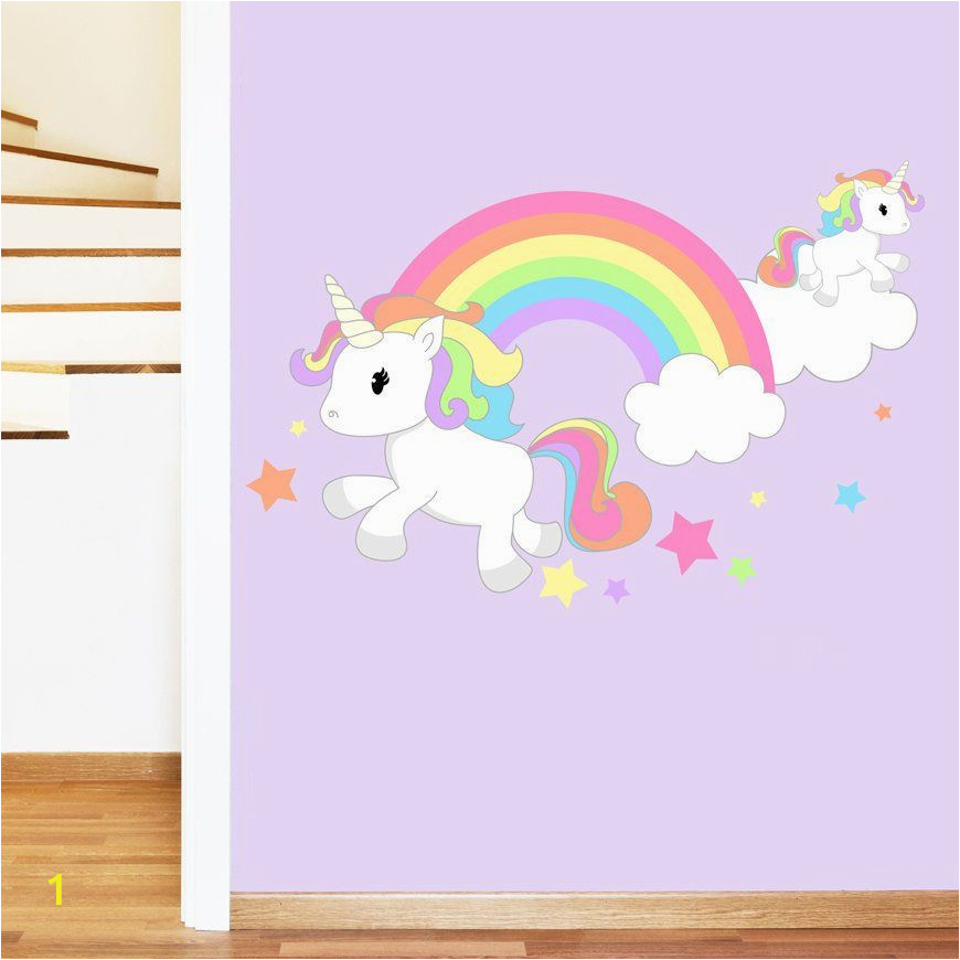 Unicorn Mural Wall Art Rainbow Unicorn & Stars Mural Wall Sticker Girl S