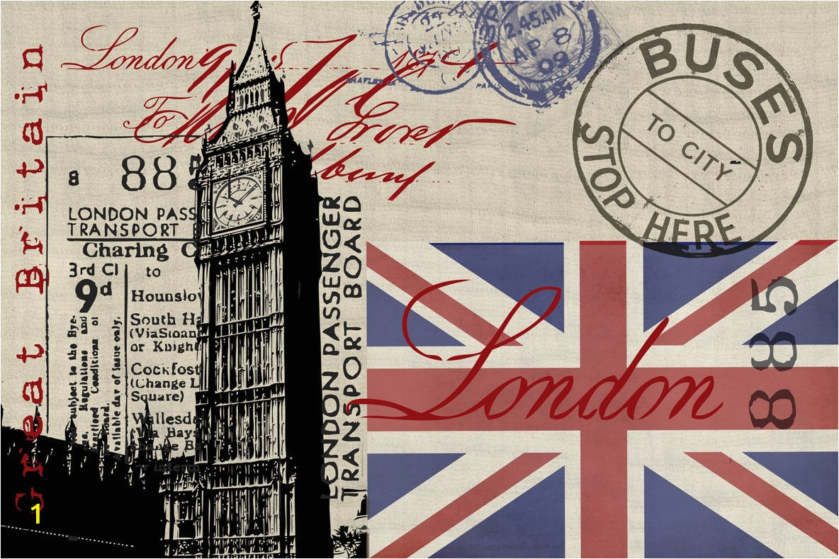 Union Jack Wall Mural Vintage London Collage Wall Mural