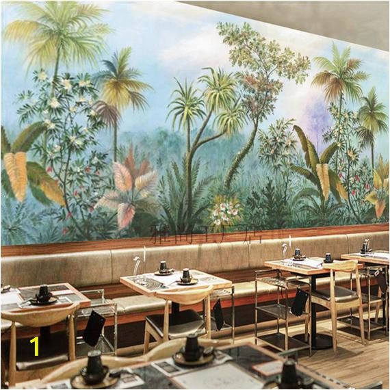 Vintage Jungle Wall Mural Tropical Rainforest Wallpaper Wall Mural Jungle Frorest Trees Scenic Wall Mural Living Room Bedroom Wallpaper Wall Murals