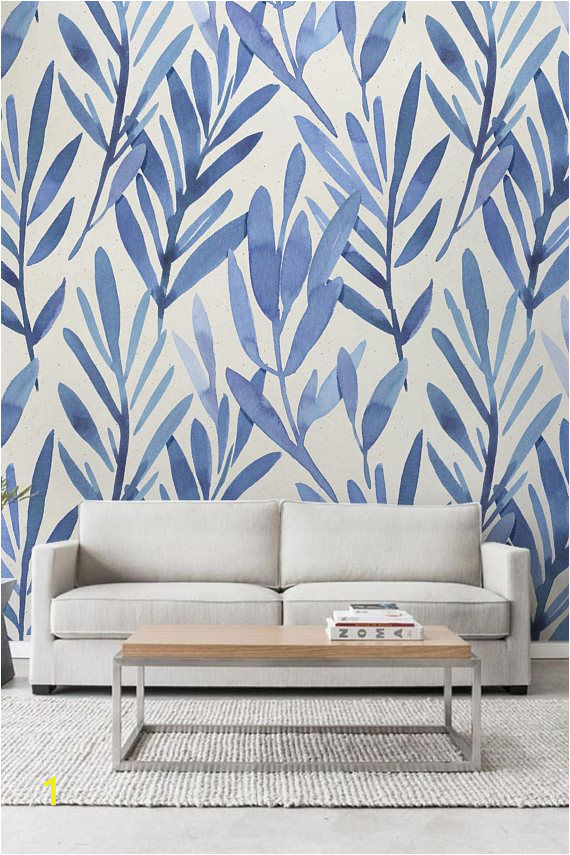 Vinyl Wall Murals Wallpaper Wall Mural with Blue Watercolor Leaves Temporary Wall Mural Vinyl Wall Murals Wallpaper Wall Mural with Blue Watercolor Leaves Temporary Wall Mural