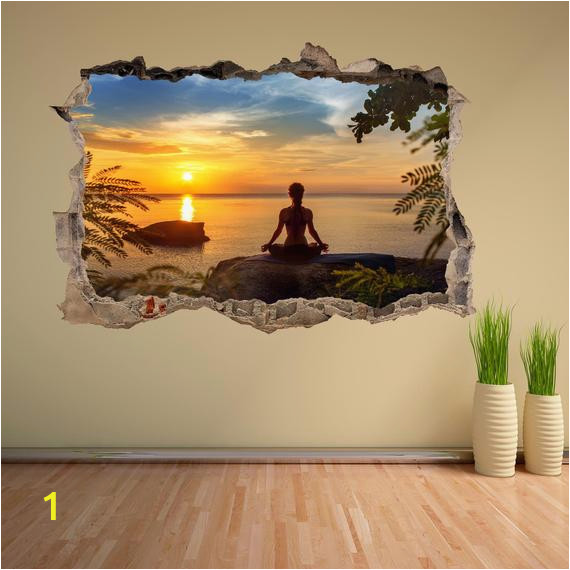 Visual Effects Wall Murals Yoga Meditation Sunset Silhouette Wall Decal Sticker Mural Poster Print Art Home Fice Decor Dh24