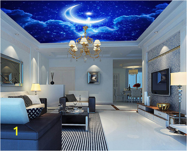 Wall and Ceiling Murals Custom Mural Wall Paper 3d Stereoscopic Blue Sky Star Moon Wallpaper Living Room Bedroom Ktv Ceiling Murals Wallpaper Canada 2019 From