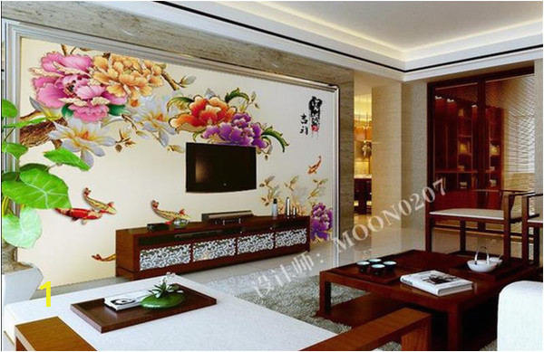 Wall Mural Custom Size Custom Size 3d Wallpaper Mural Living Room Bed Room 3d Peony Nine Fish Map Picture sofa Backdrop Wallpaper Mural Non Woven Sticker Kids