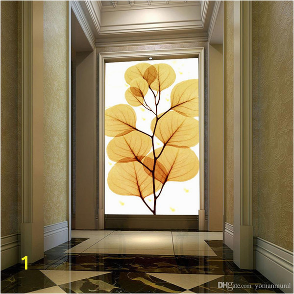 Wall Mural for Hallway wholesale 3d Wallpaper Home Decor Entrance Hallway Wall Painting Wedding House Backdrop Continental Golden Leaf Paper Wall Wallpaper Free