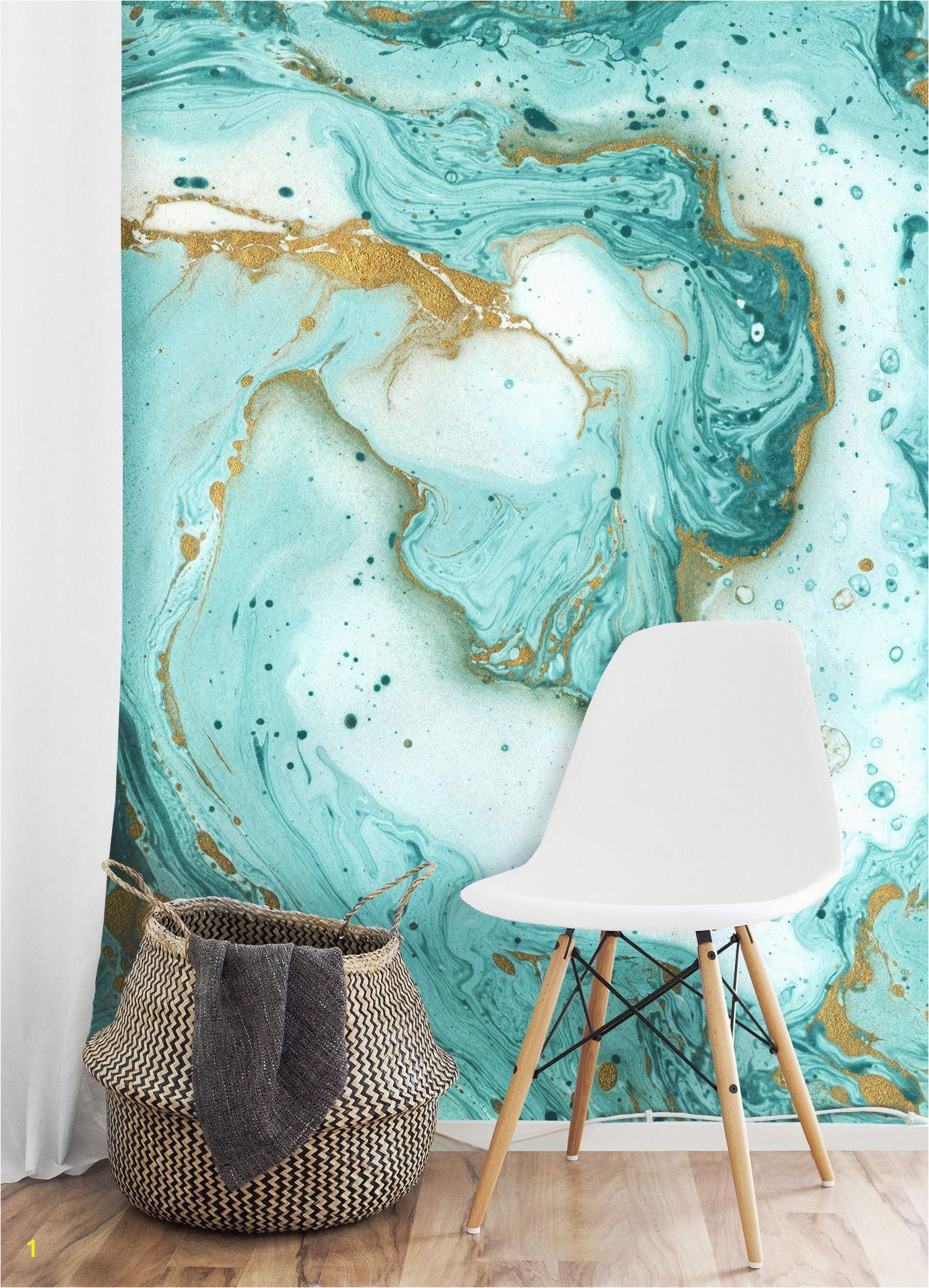 Wall Mural Ideas for Teenage Painted Marble Wallpaper Mural Teal and Gold M9253