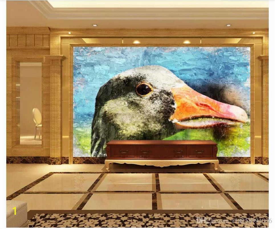 Wall Mural Painting Cost Papel De Parede Custom 3d Photo Murals Wall Paper Hand Painted Duck Oil Painting Retro Living Room Tv sofa Background Wall Decoration
