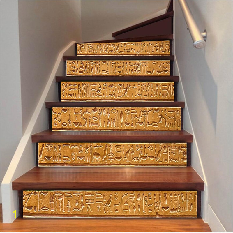 6pcs Set Self Adhesive Stairway Mural Wallpaper Removable Wall Decals Ancient Writing Wall Painting for Living
