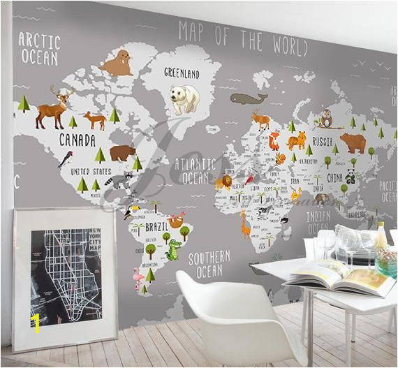 Wall Mural Stickers Canada 3d Nursery Kids Room Animal World Map Removable Wallpaper