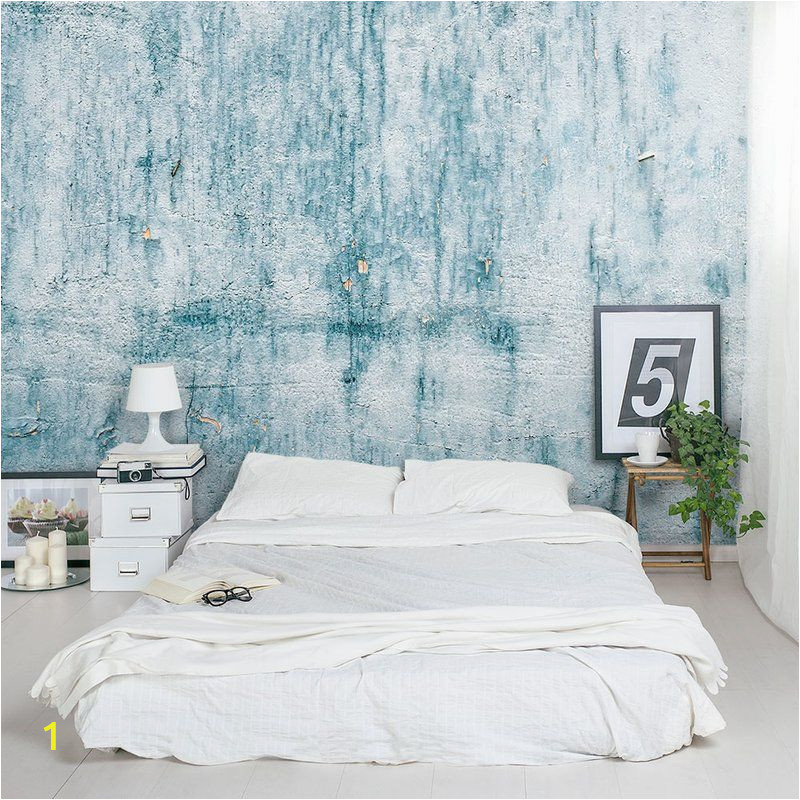 Wall Murals for Dorm Rooms Chipped Blue Concrete 8 X 144" 3 Piece Wall Mural