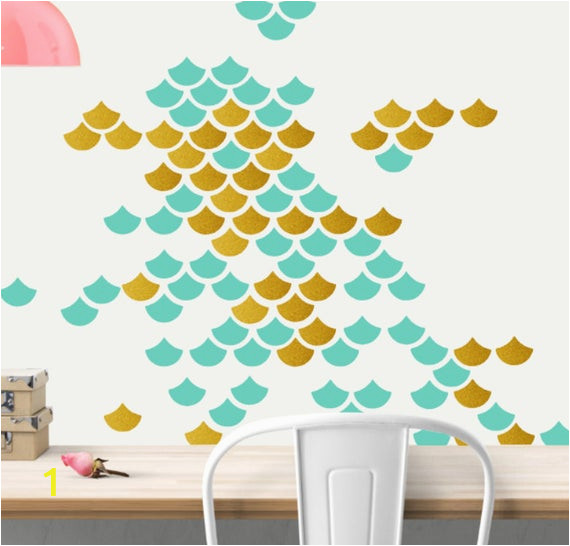 Wall Murals for Dorm Rooms Mermaid Scalle Wall Decal Mermaid Decal 2 Color Wall Decal Nursery Wall Decal Dorm Room Decal Gold Decal Blue Decal Geometric Decal