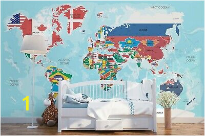 3D Blue Plane World Map Wallpaper Mural Peel