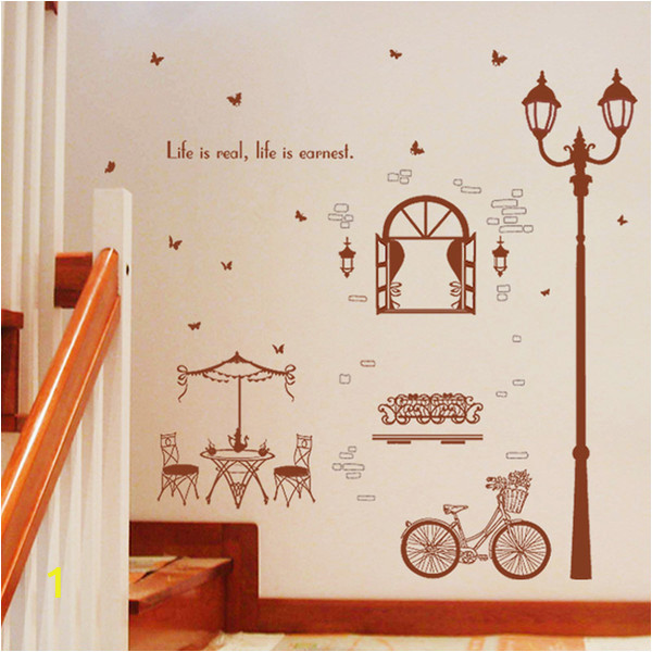 Wall Murals with Lights Coffee House Street Light Wall Stickers Home Decor Living Room Bedroom Kitchen Stairs Art Wall Decals Poster Mural Decals for Walls