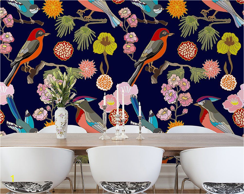 Wall Of Birds Mural Floral Birds 9 8 L X 94" W 6 Panel Wall Mural Floral Birds