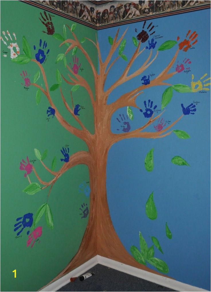 Wall Tree Mural Painting Family Handprint Tree Wall Mural Ideas Pinterest