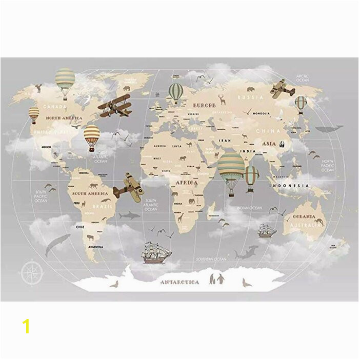 Pennie Vintage World Map Hot Air Balloon Textile Texture Wall Mural