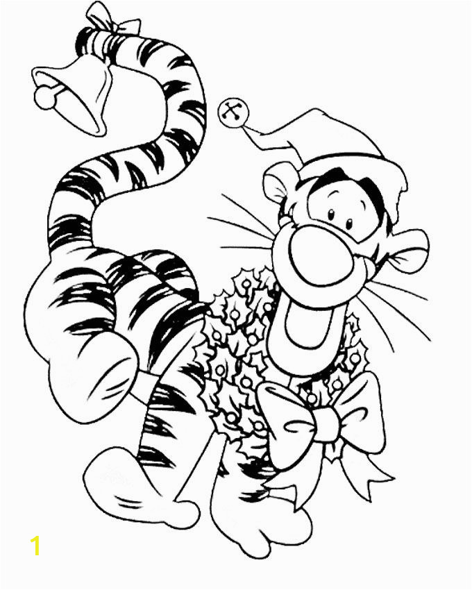 Winnie the Pooh Christmas Coloring Pages Disney Christmas Tiger Wear the Hat and Tie Coloring Pages