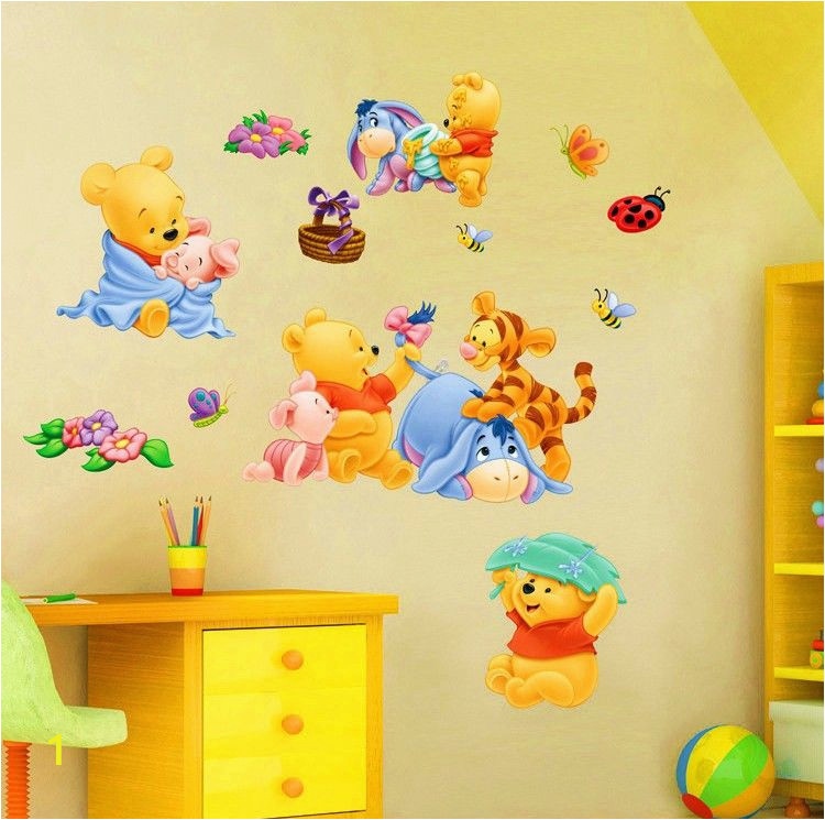Winnie the Pooh Nursery Wall Murals 3d Baby Bear Cartoon Diy Wall Sticker for Kid Rooms In 2019