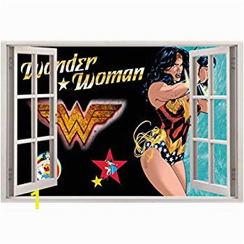 Wonder Woman Wall Mural Amazon Wonder Woman 3d Window View Decal Wall Sticker