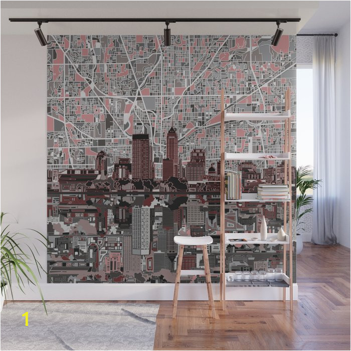 indianapolis city skyline grey wall murals