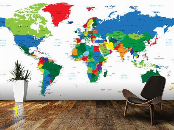 World atlas Wall Mural Bright World Map Wall Mural Room Setting