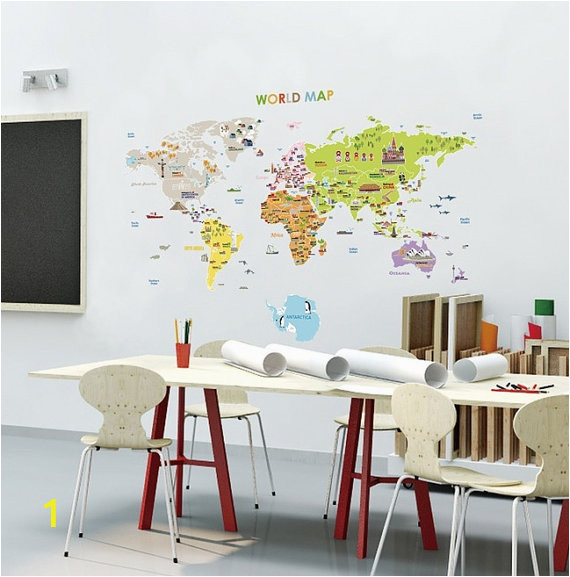 World Map Wall Mural for Nursery World Map Wall Decal Sticker World Map Sticker