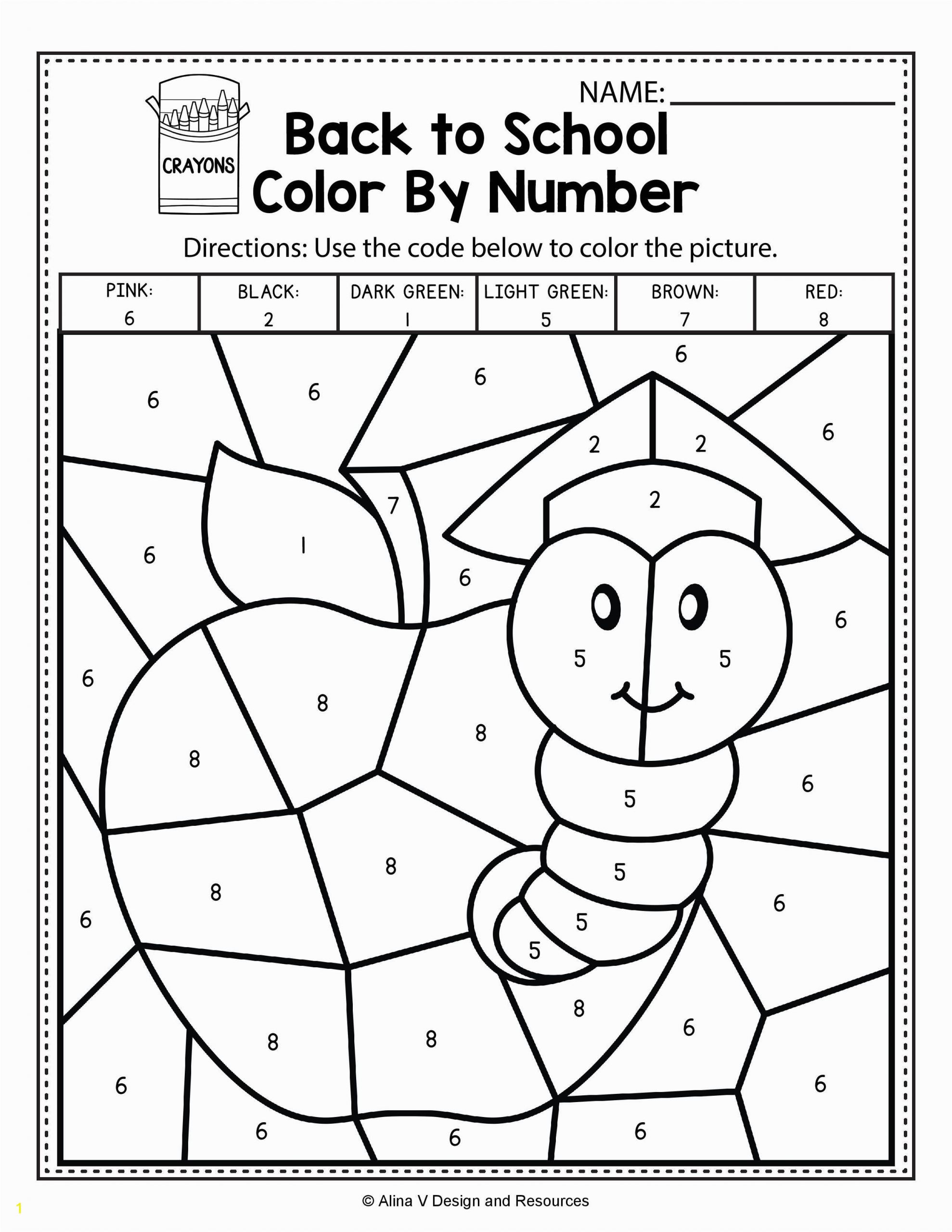Coloring Math Pages 1st Grade Back to School Color by Number Math Worksheets and
