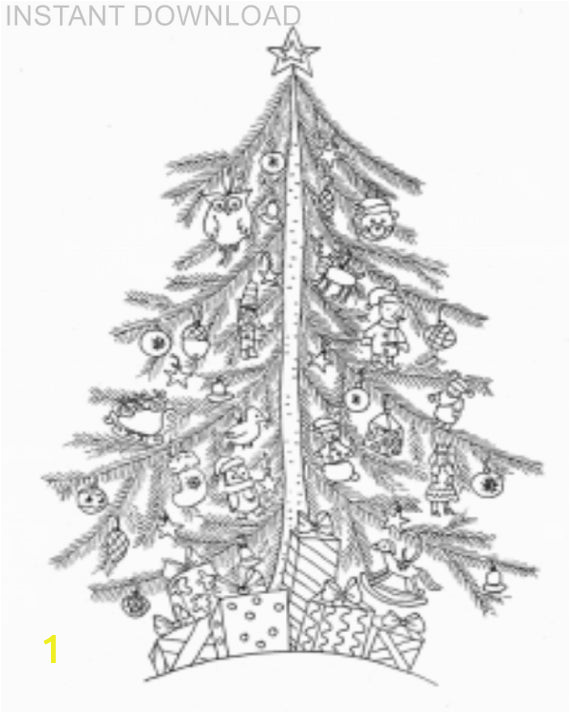 Coloring Pages Christmas Tree Printable Printable 8 X 10 Decorated Christmas Tree W Gifts Coloring Page Instant Download Digital File Plus Bonus