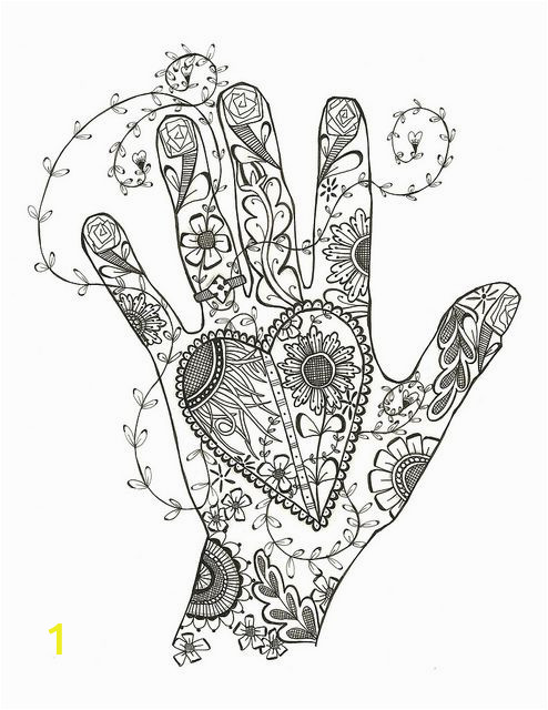Coloring Pages for Adults Zentangle Hand and Heart