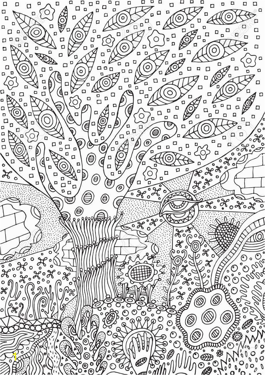 malvorlage mit surrealer landschaft baum blume und himmel vector zentangle illustration für erwachsene od