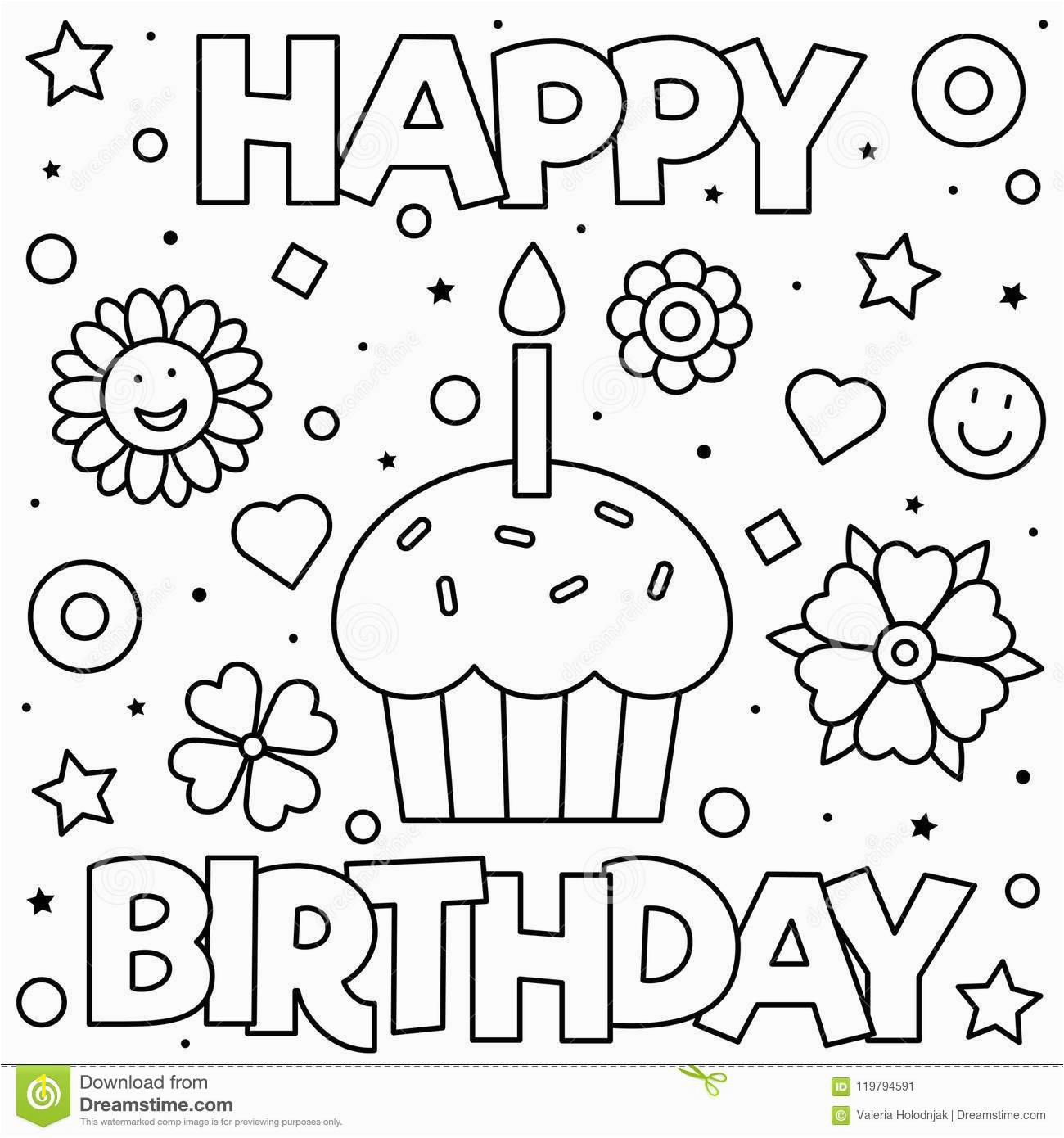 happy birthday coloring page black white vector illustration coloring page vector illustration