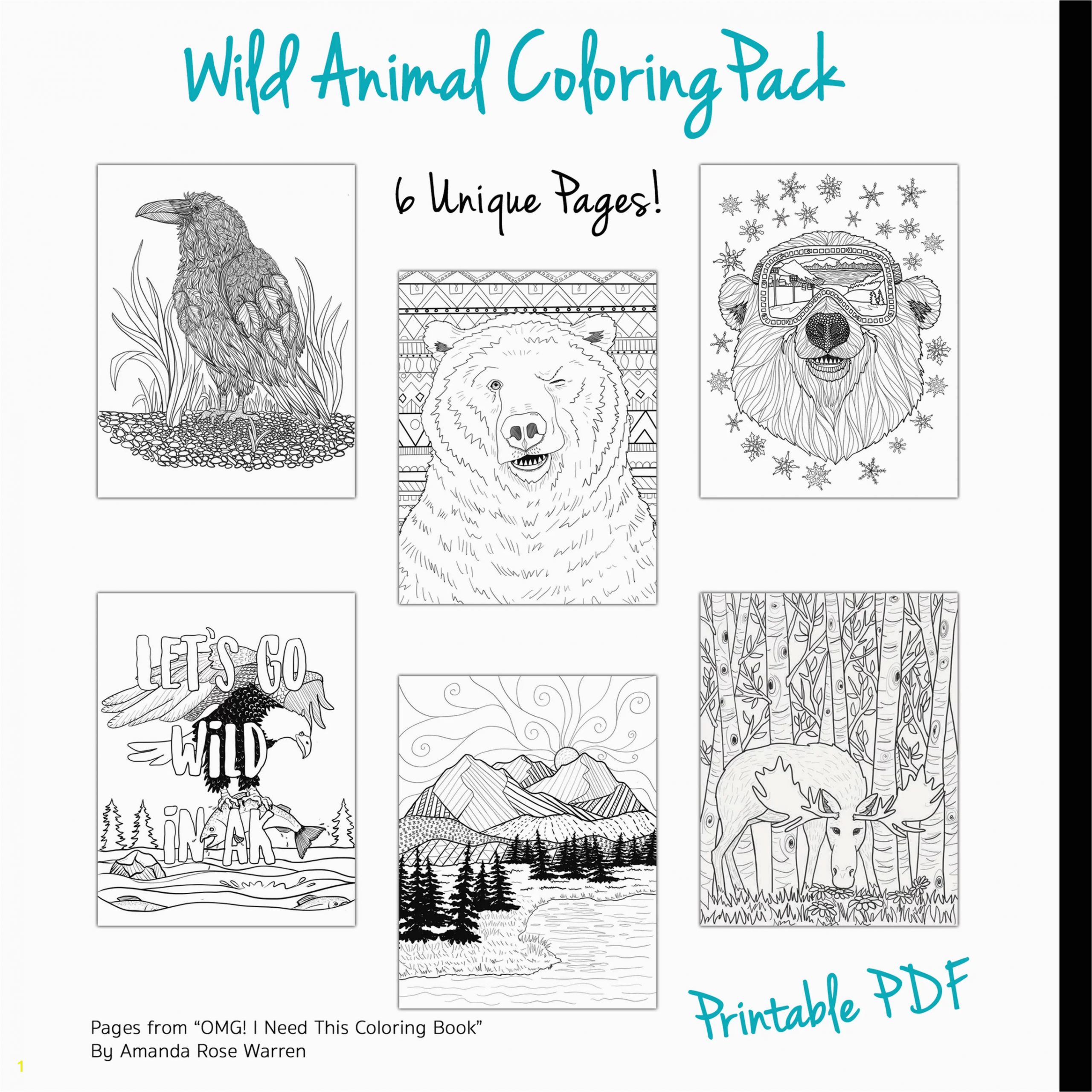 Coloring Pages for Intermediate Students Wild Animal Coloring Page Pack 6 Pages