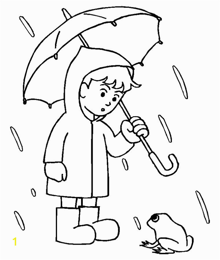 Coloring Pages for Rainy Days Boy with His Umbrella and Rain Jacket Under the Spring Rain