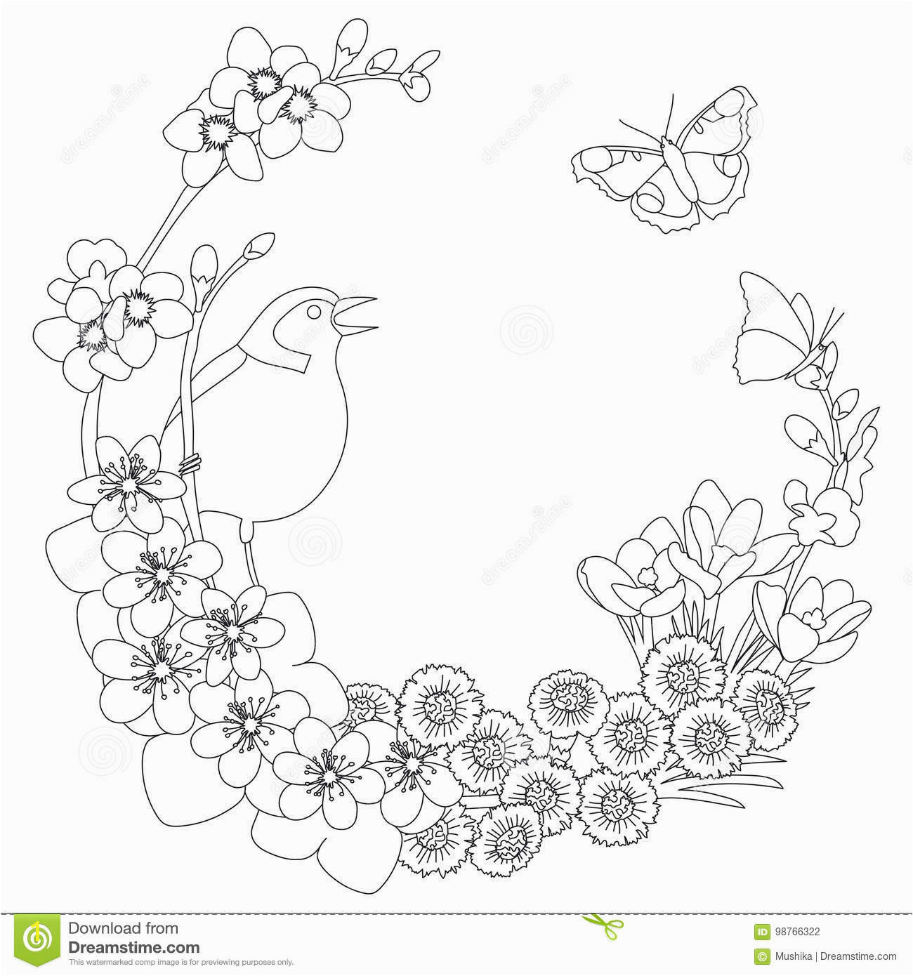 spring floral elegant wreath coloring page outline round outline decoration