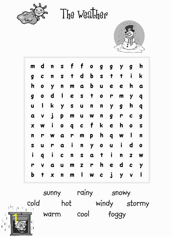 Coloring Pages for Weather Symbols Easy Word Search for Kids