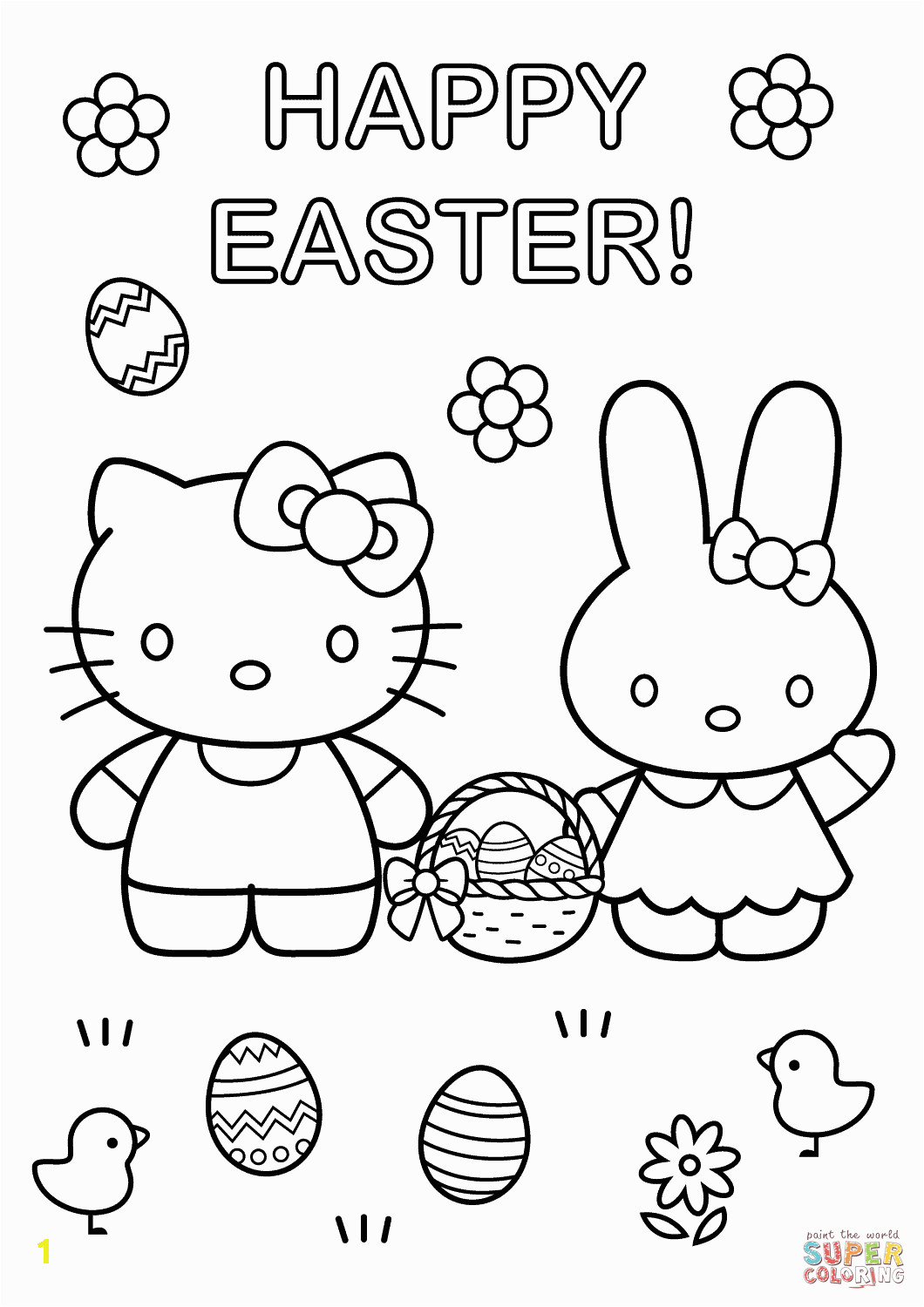 Coloring Pages Hello Kitty Quotes Hello Kitty with Easter Bunny Coloring Page From Hello Kitty