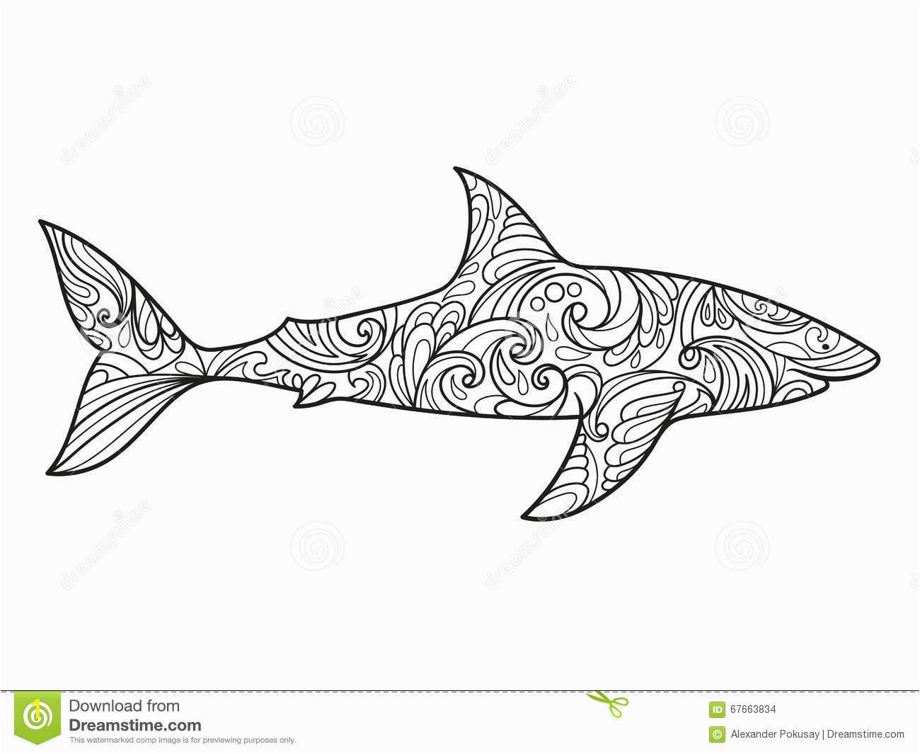 shark coloring book adults vector illustration anti stress adult zentangle style black white lines lace