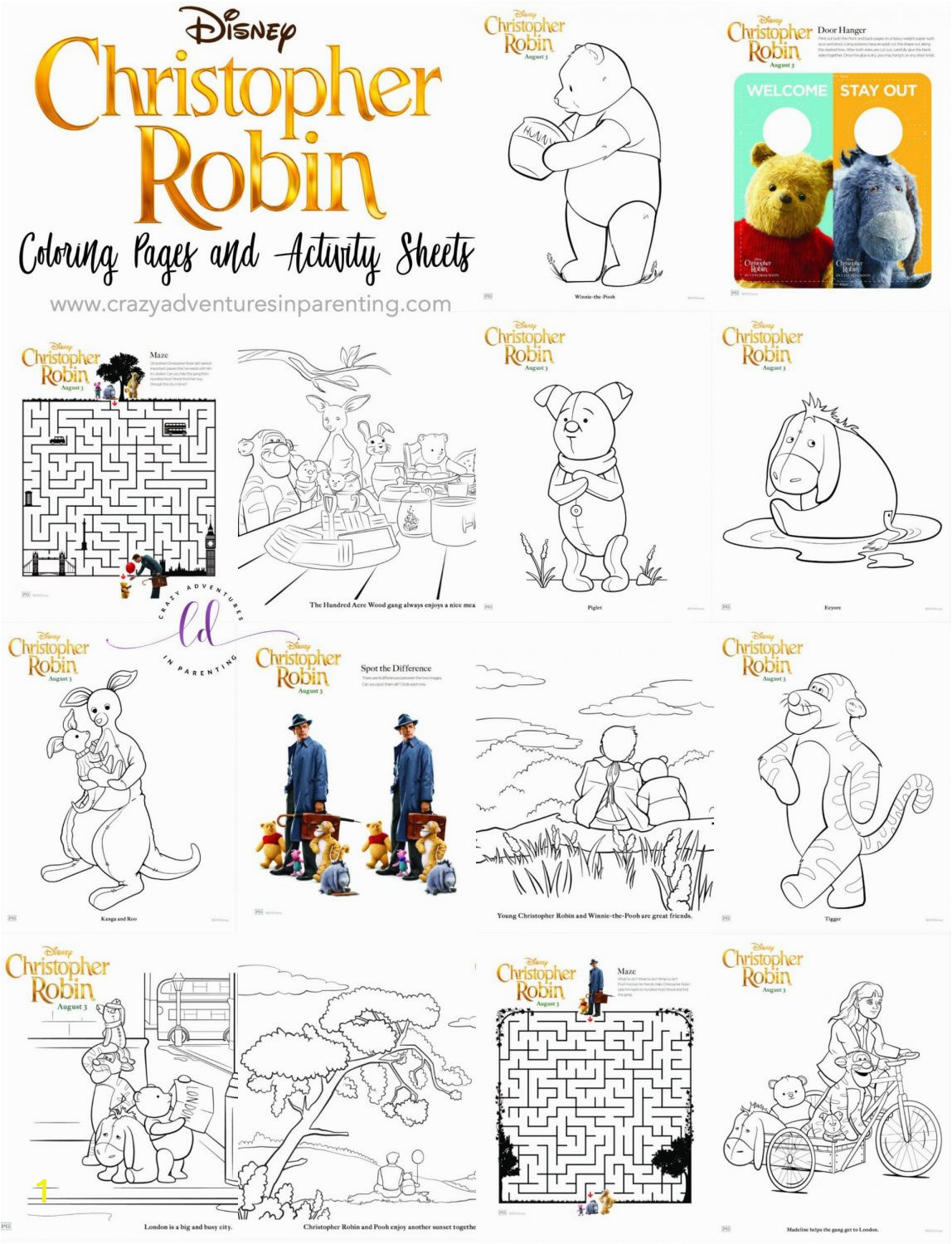 Christopher Robin Coloring Pages and Activity Sheets 1148x1500