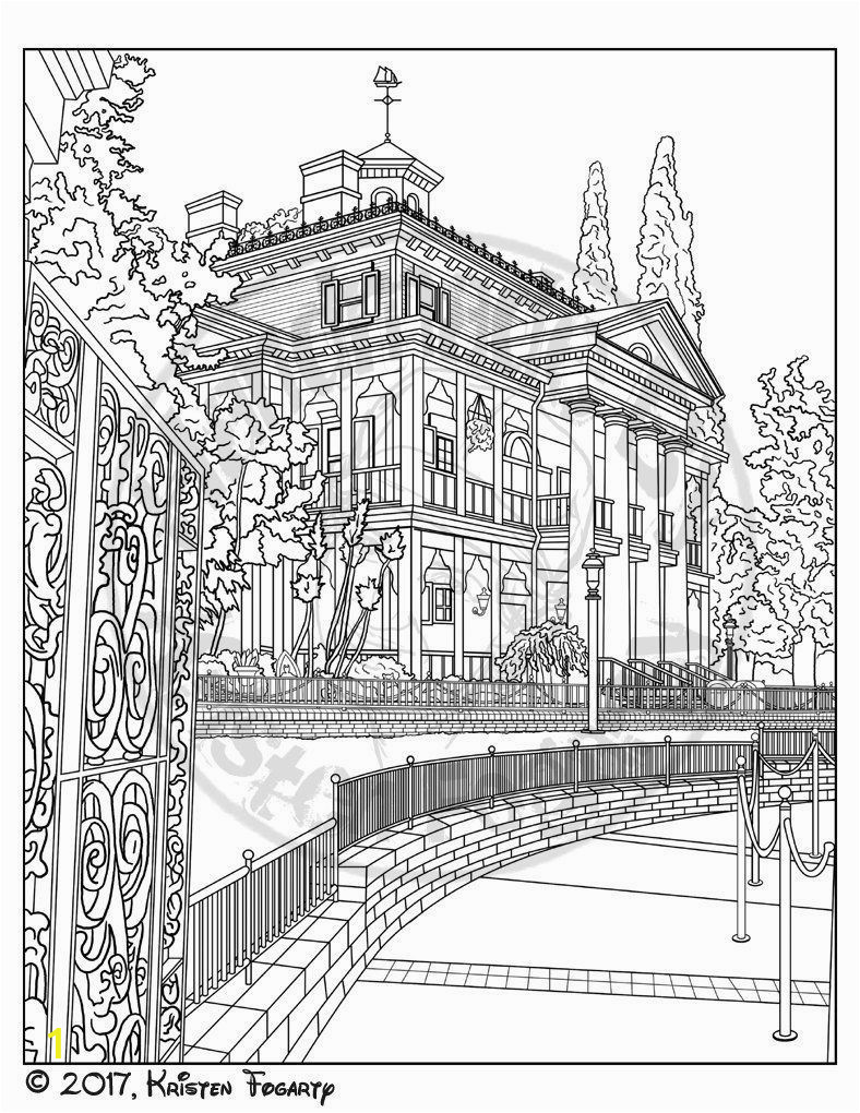Disney Haunted Mansion Coloring Pages Disneyland Digital Adult Coloring Page Haunted Mansion