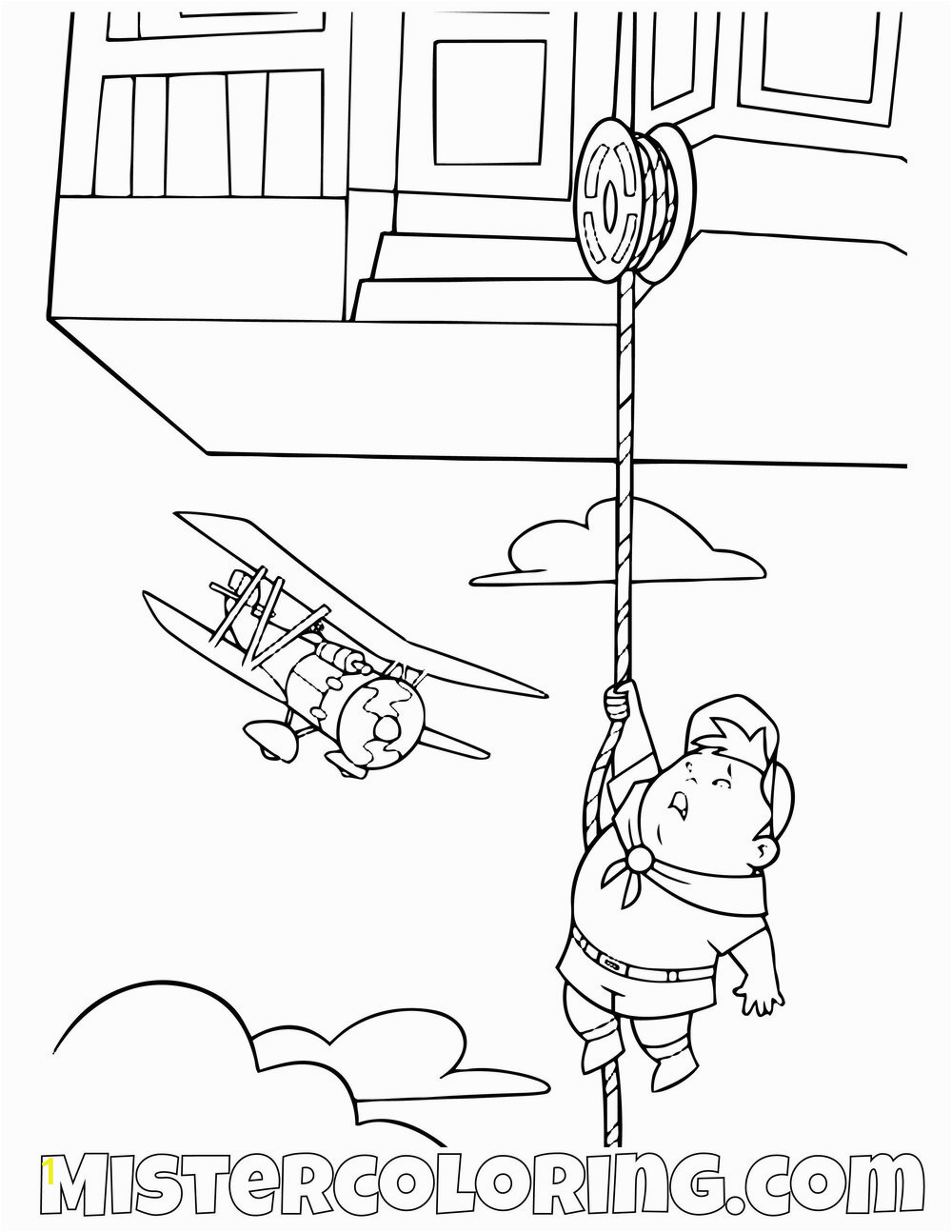 Russell Hanging Disney Pixar Up Movie Coloring Pages For Kids