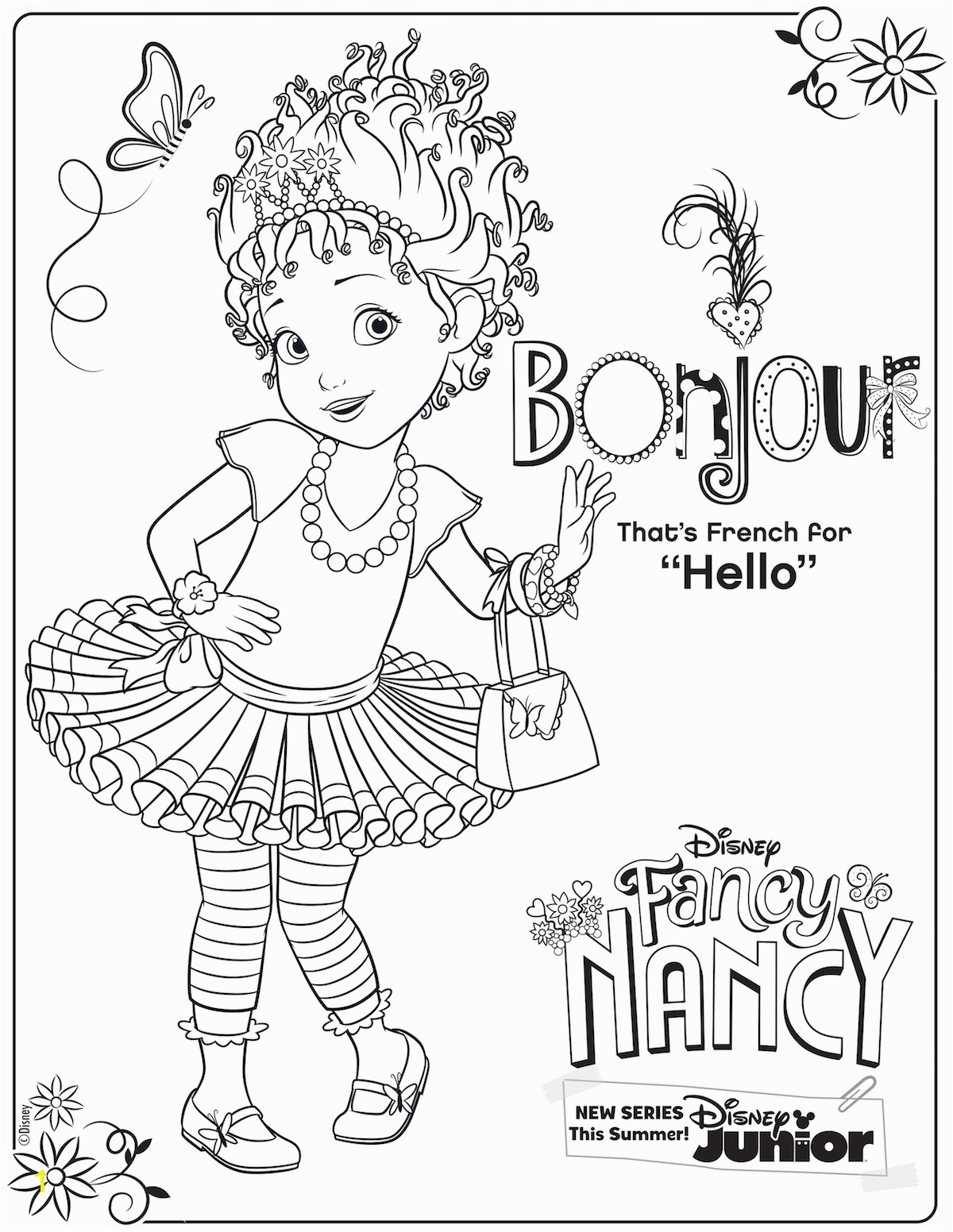 Fancy Nancy Disney Junior Coloring Pages Coloring Book Coloring Style Pretty Bird In Fancy Flowers