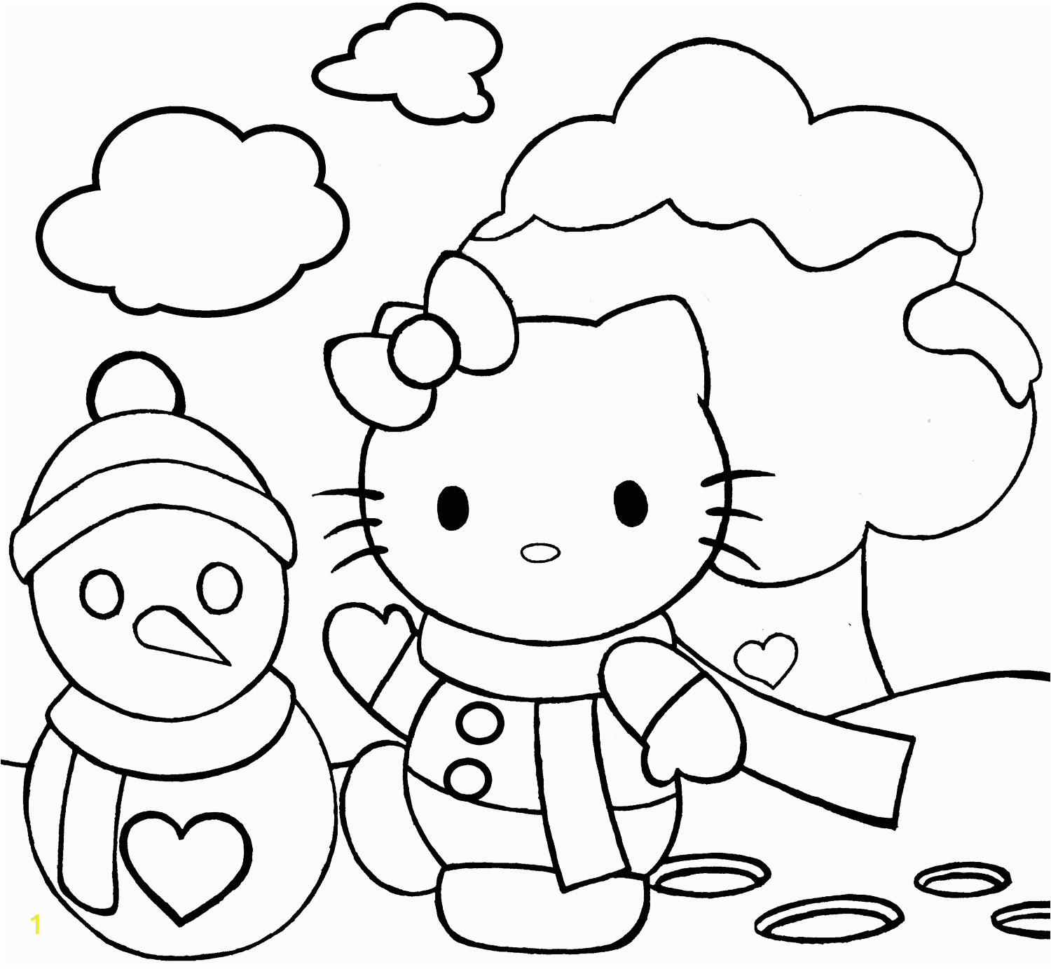 Hello Kitty Winter Coloring Page