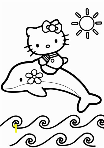 hello kitty rides a dolphin coloring page