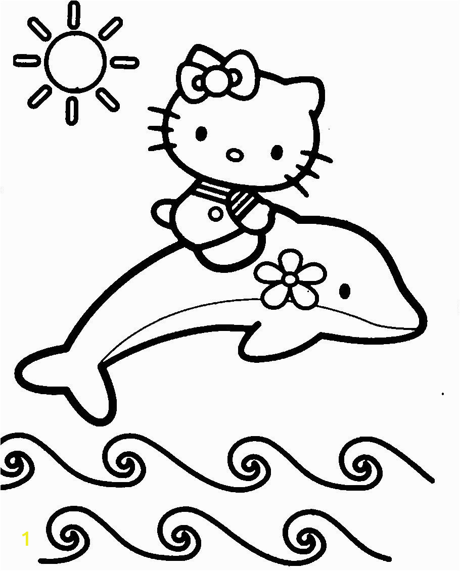 Hello Kitty with Dolphin Coloring Pages Hello Kitty with Dolphins Coloring Page