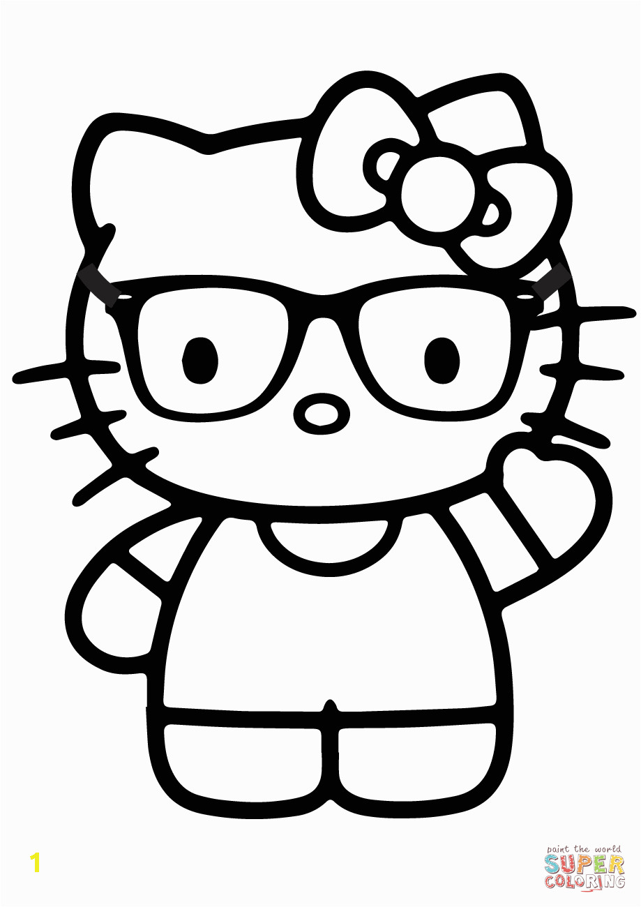 Hello Kitty with Glasses Coloring Pages Hello Kitty Nerd Coloring Page