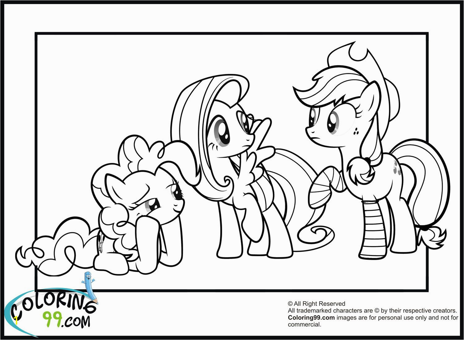 My Little Pony Coloring Pages Printable Pinkie Pie Fluttershy and Apple Jack