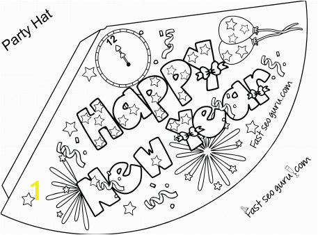 New Years Coloring Pages Printable Print Out Happy New Year Party Hat Coloring for Kids