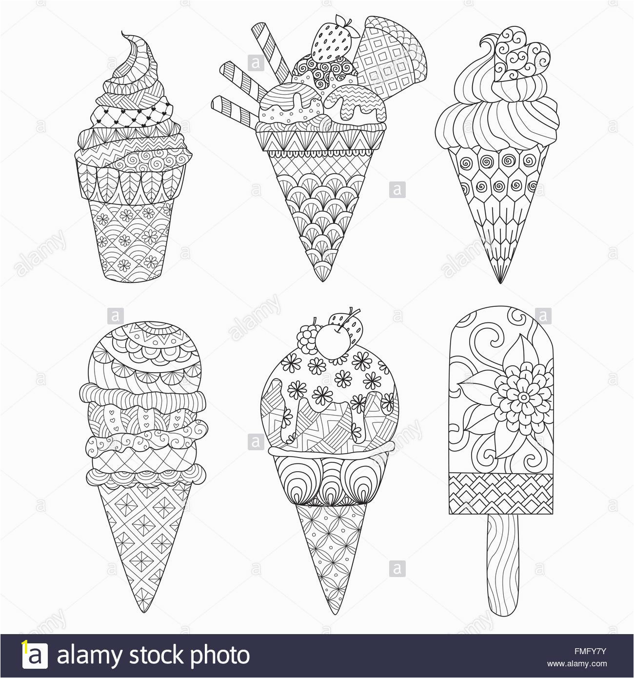 zentangle ice cream set for coloring book for adult and other decorations FMFY7Y