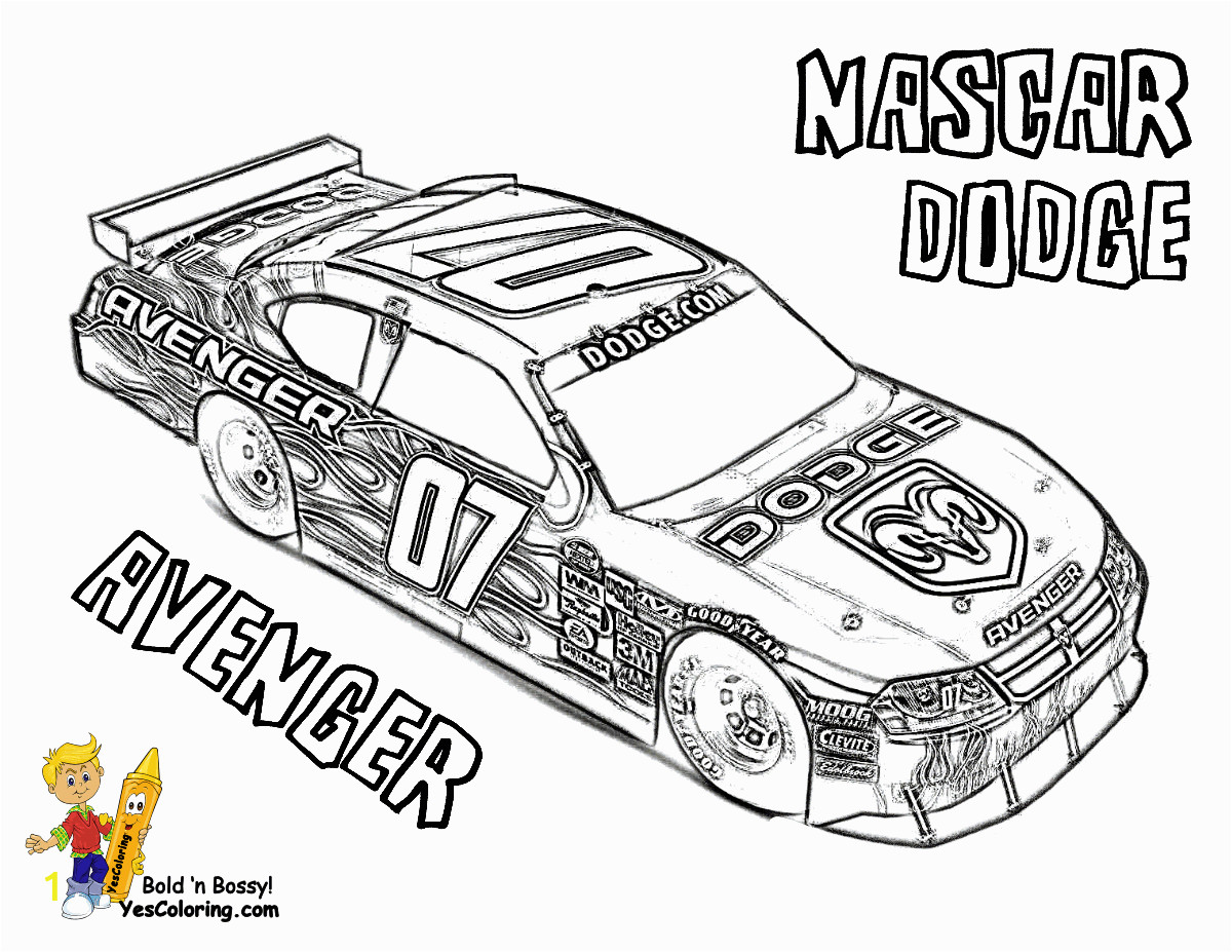 Printable Race Car Coloring Pages Coloring Page Free Nascar Dodge Avenger 01 Full 1200