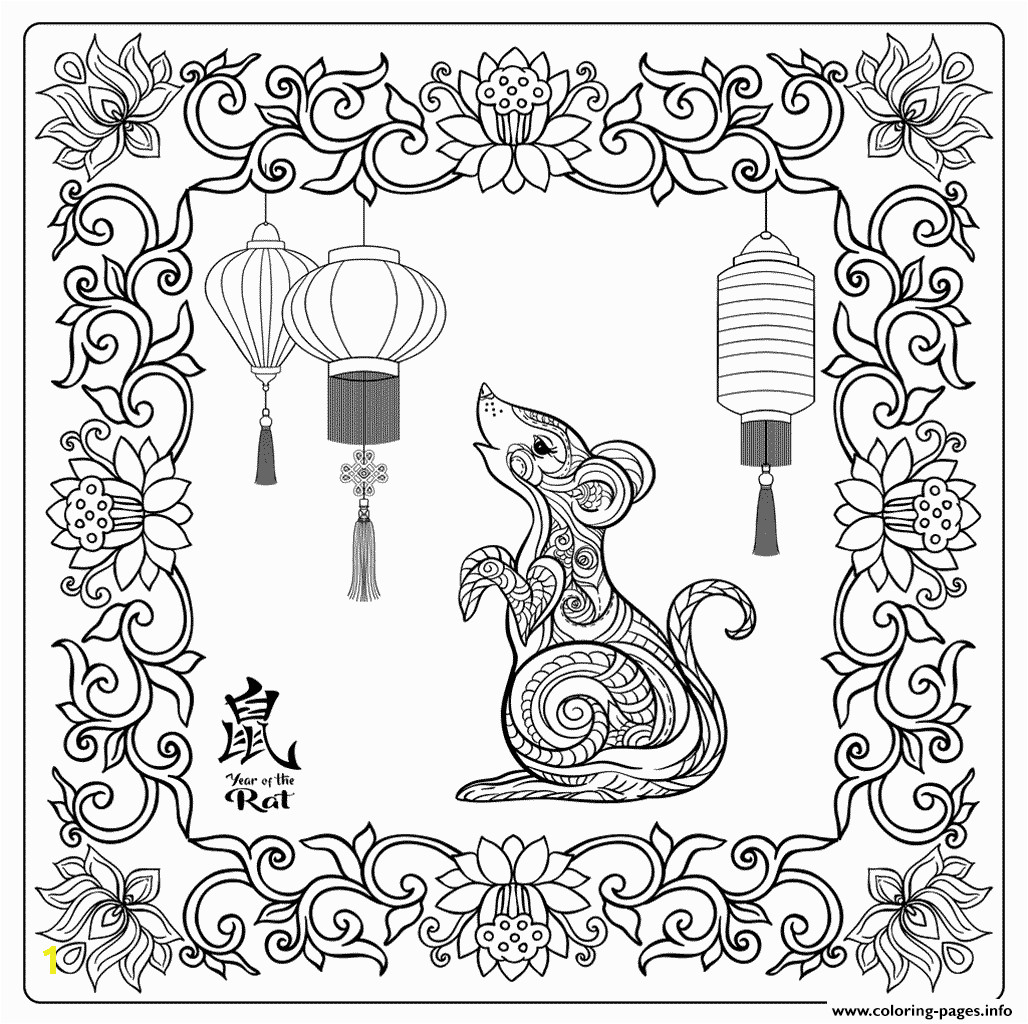 chinese new year symbols year rat 2020 to color printable coloring pages book